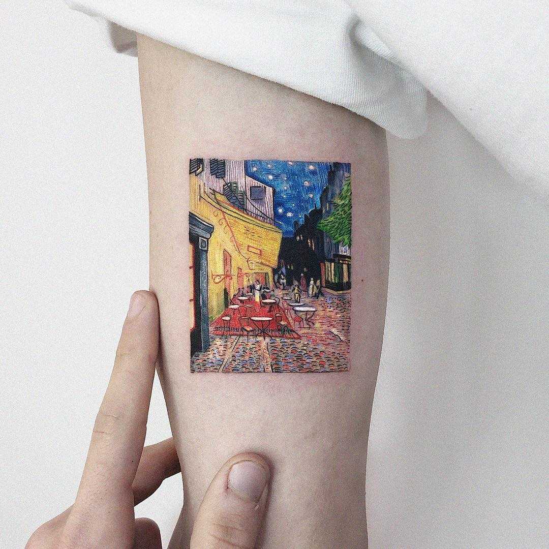Van Gogh’s Café terrace at night tattoo by Eden Kozo