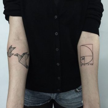 Crane and golden ratio tattoo