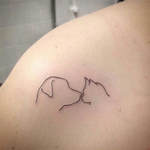 Dog and cat silhouette tattoo 