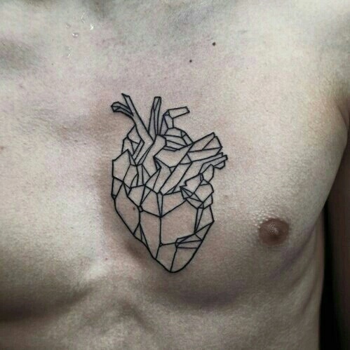 Geometric heart tattoo on the chest