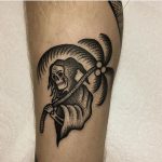 Grim reaper with palm tree tattoo