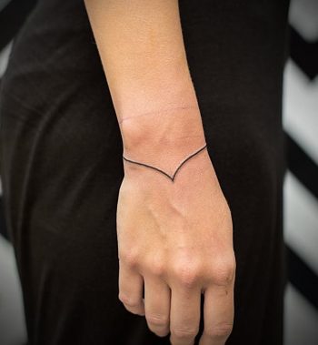 Minimal black line wristband tattoo