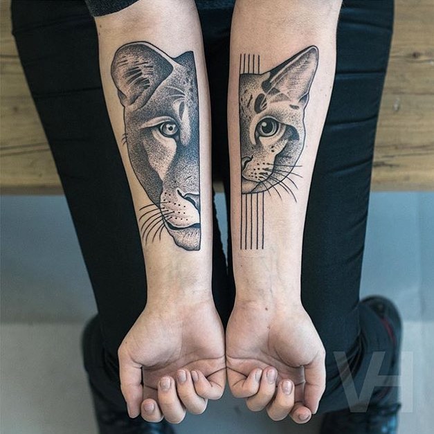 Tiger and cat tattoo