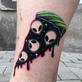 Alien pizza slice tattoo