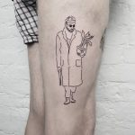 An outline guy with a pot and a gun tattoo