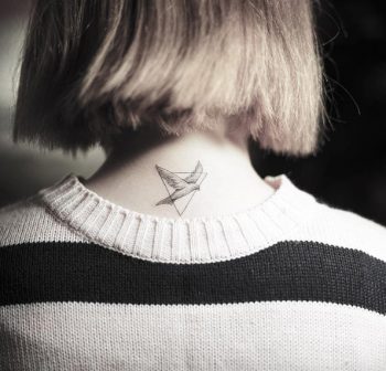 Bird in a triangle neck tattoo