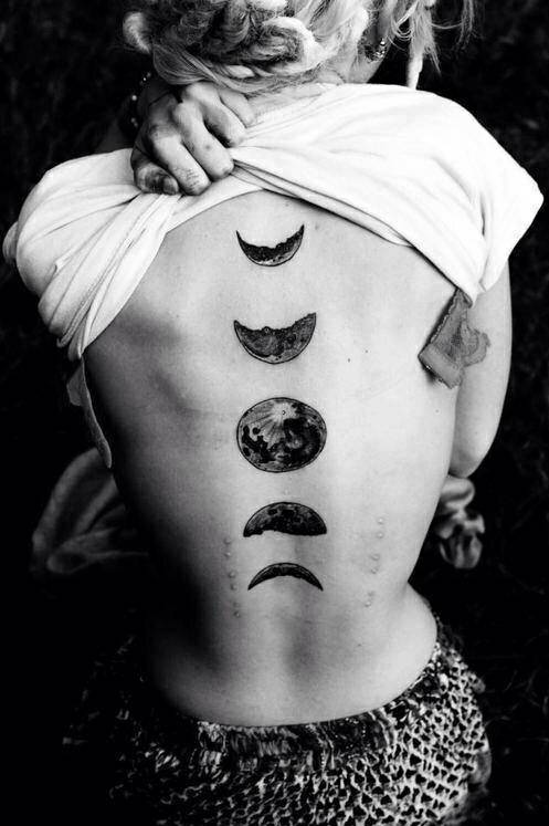 Black moon phases tattoo on the back