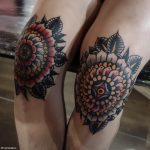 Classic mandala knee tattoos