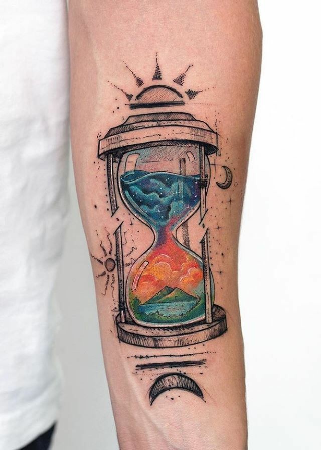 Colorful hourglass tattoo