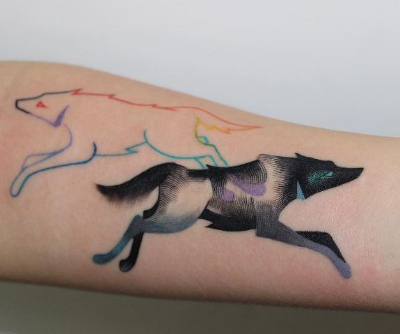 Conceptual wolf tattoo