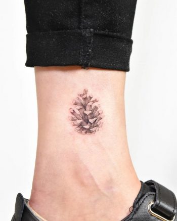 Conifer cone tattoo on the ankle