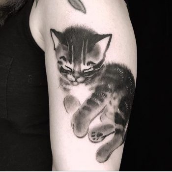 Cute sleepy kitten tattoo