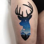 Deer tattoo on the thigh