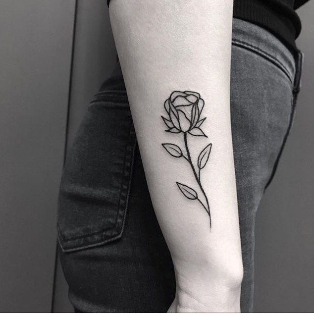 Delicate black rose tattoo on the forearm - Tattoogrid.net