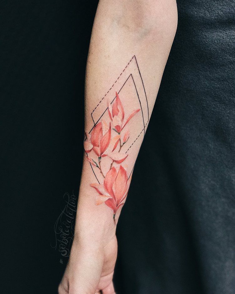 Delicate watercolor flowers tattoo