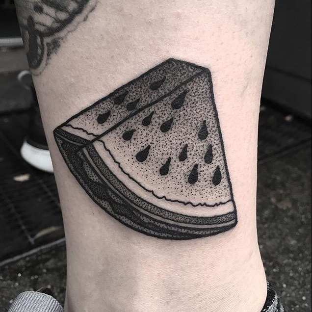 Dotwork slice of a watermelon tattoo