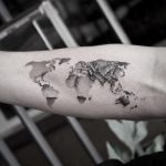 Dotwork style world map tattoo