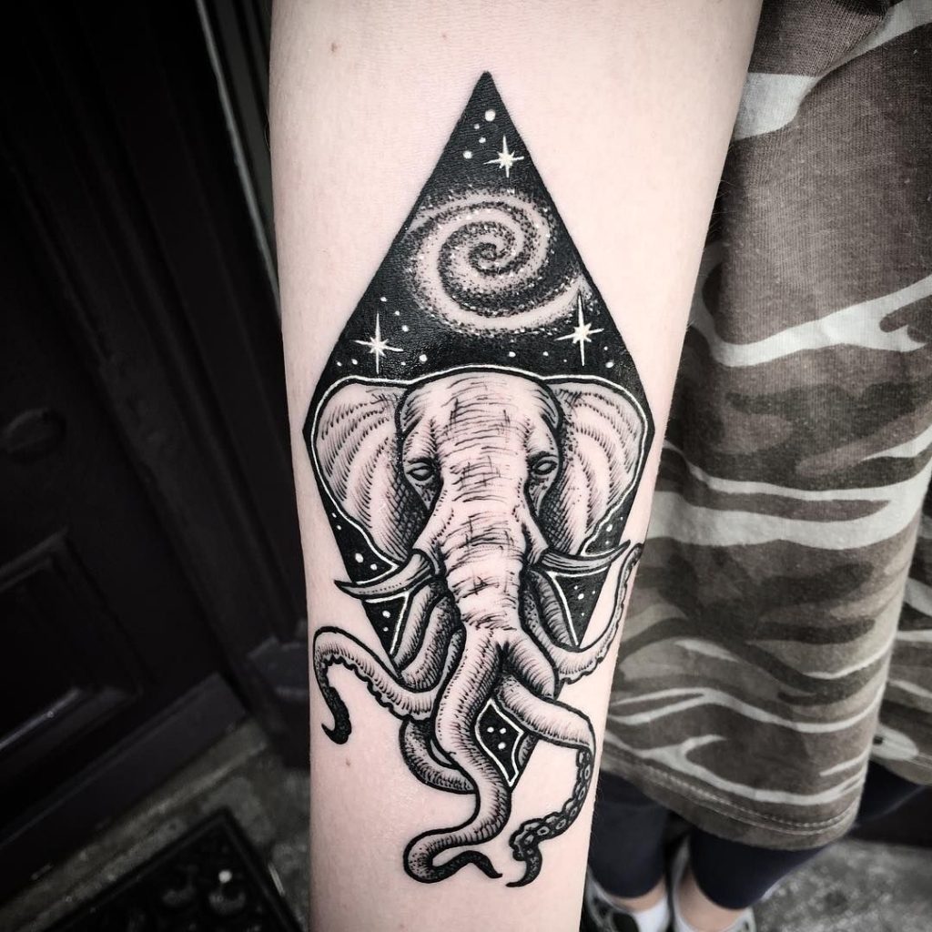 Elephant and galaxy tattoo