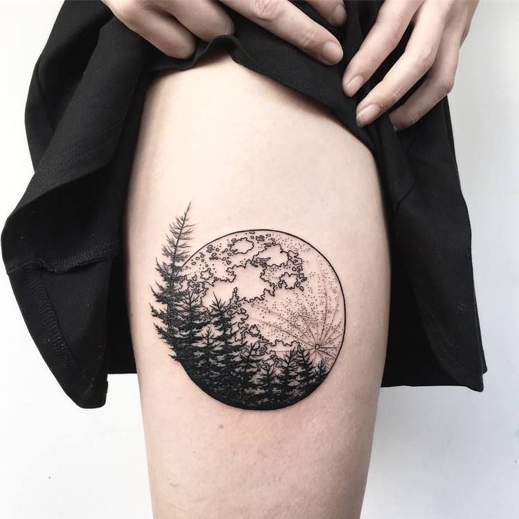 Full moon and forest tattoo