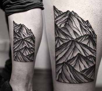 Geometric mountains tattoo on the shin
