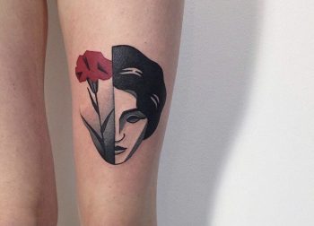 Half rose face tattoo