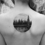 Lake in the forest landscape tattoo
