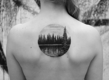 Lake in the forest landscape tattoo