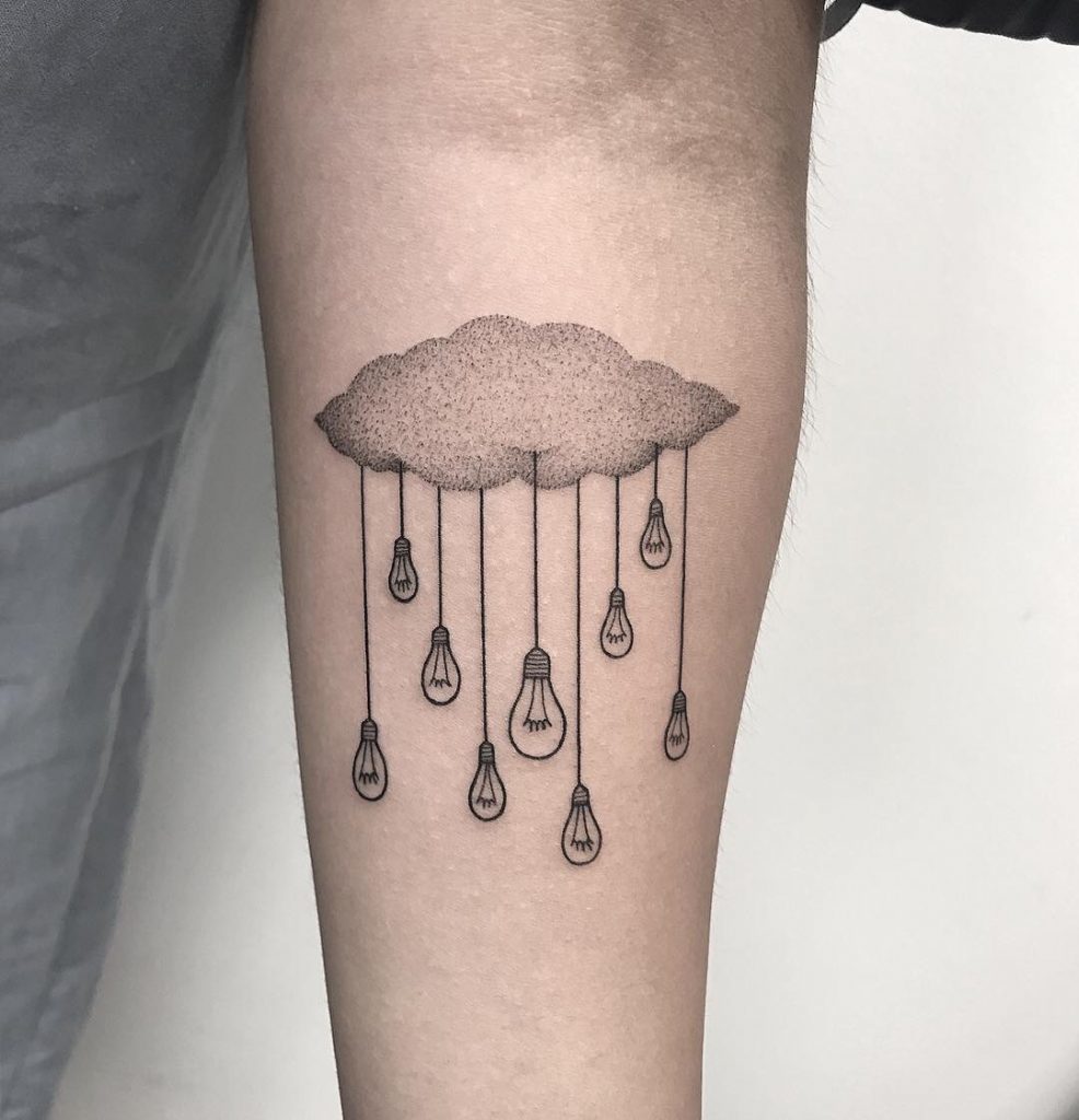 Lightbulbs from cloud tattoo