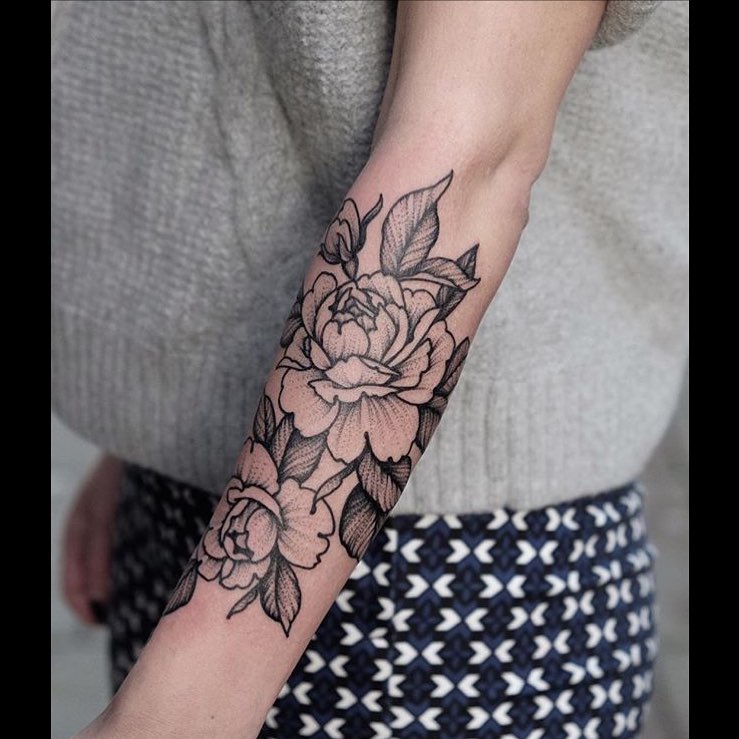 Lovely outline black rose tattoo