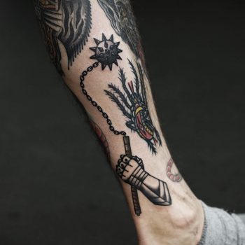 Medieval spiked mace tattoo