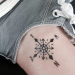 Minimal compass tattoo on the ankle