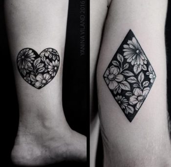 Negative space flower tattoos