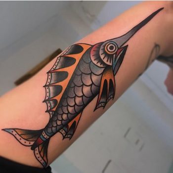Old school sword fish tattoo