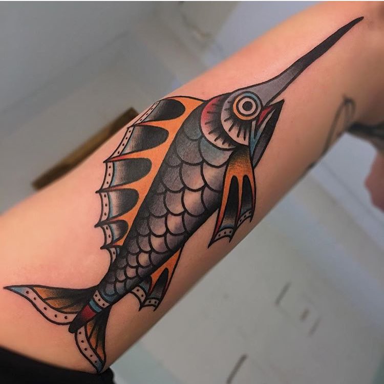 Old school sword fish tattoo