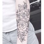 Outline black rose and snake tattoo