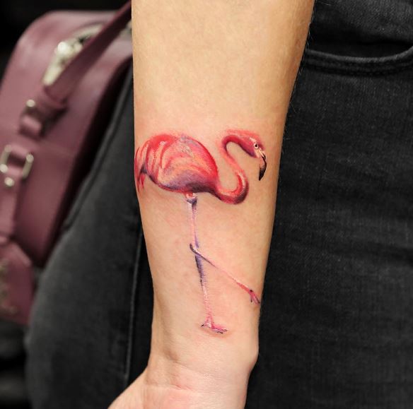 Realistic flamingo tattoo