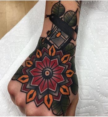 Red and yellow classy mandala tattoo