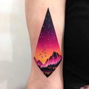 Smooth colors landscape tattoo