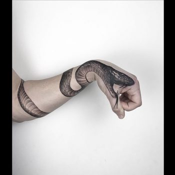 Snake tattoo on the arm and the hand