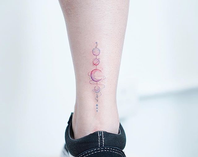 Solar system planets ankle tattoo