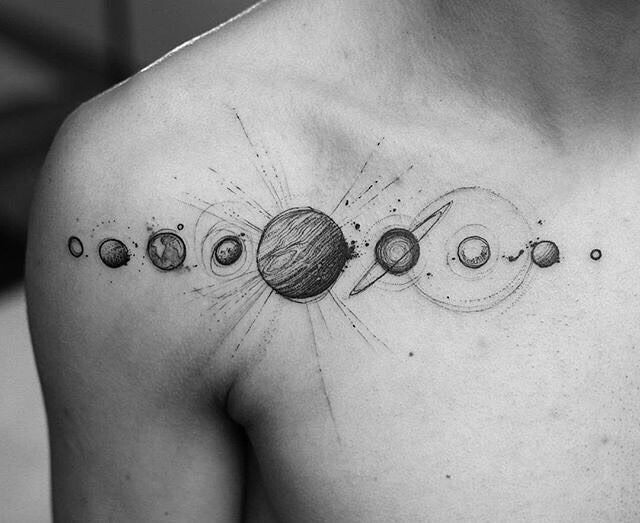 Solar system planets tattoo on the collarbone