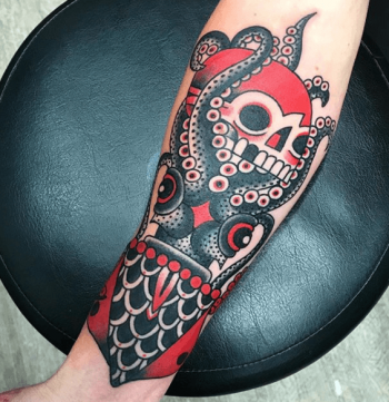 Squid and skull tattoo