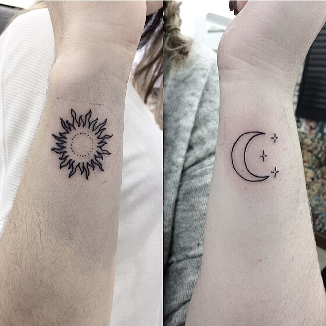 Sun and moon wrist tattoos
