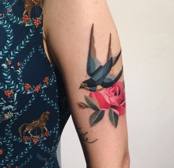 Swallow and rose tattoo