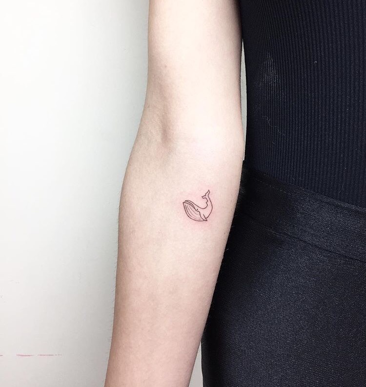 Tiny outline whale tattoo