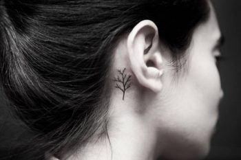 Tiny tree tattoo behind the ear