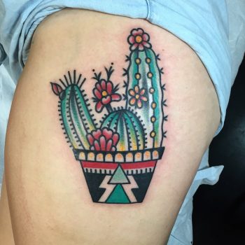 Traditional cactus in a pot tattoo