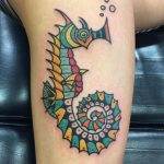 Traditional style seahorse tattoo