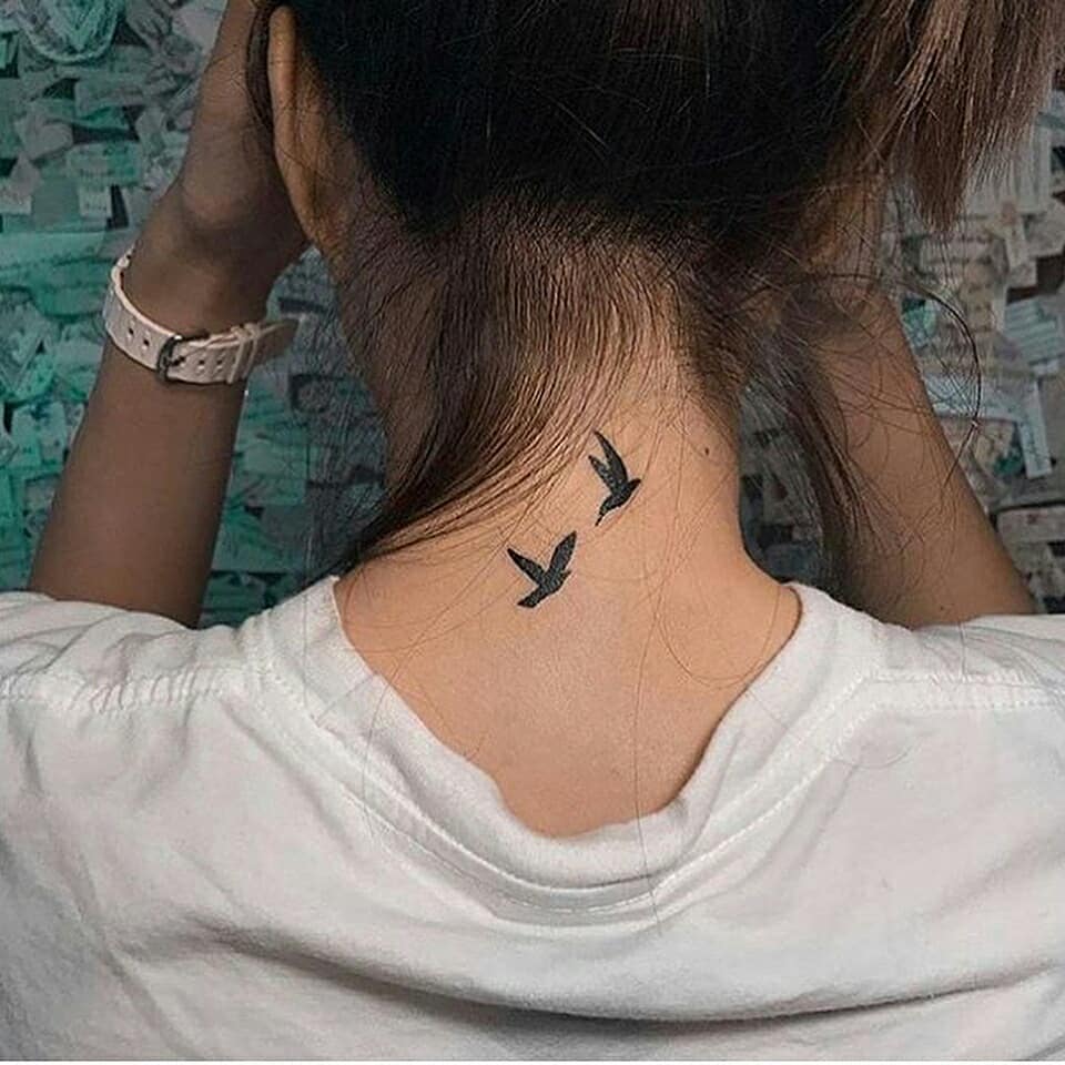 neck tattoos birds