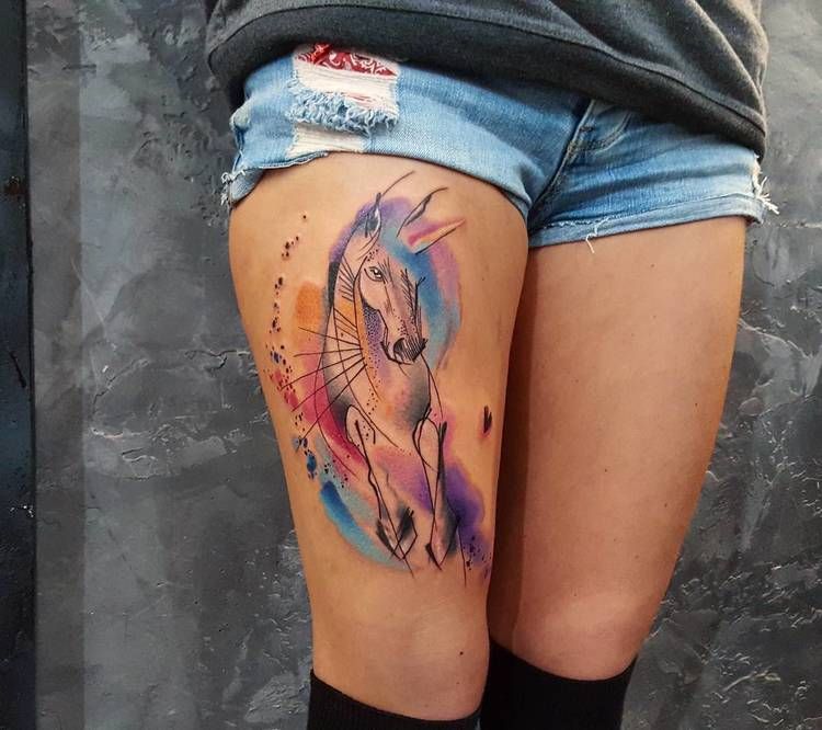 Watercolor horse tattoo